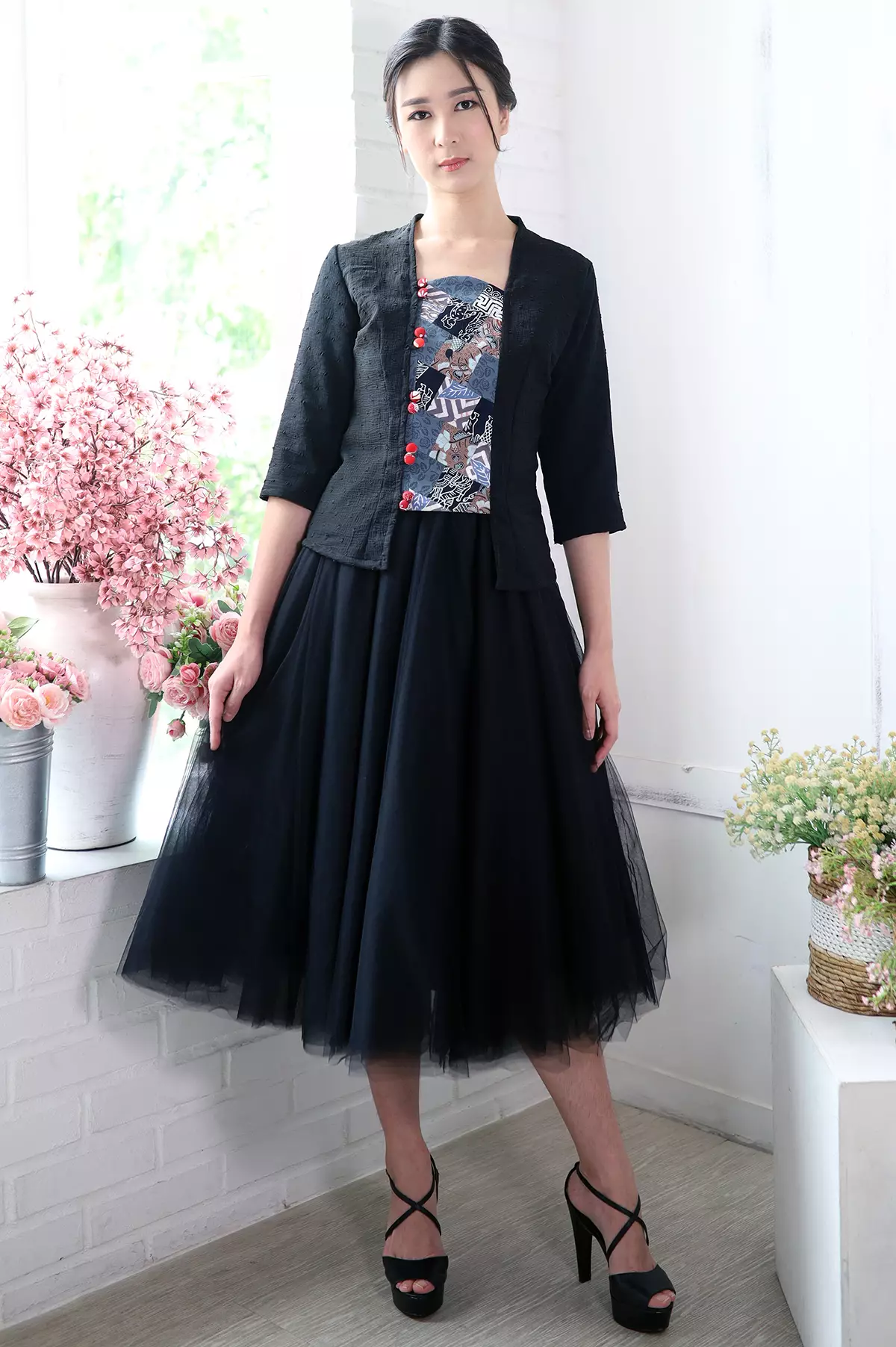 Sinok Marbel Hitam Patchwork Kebaya