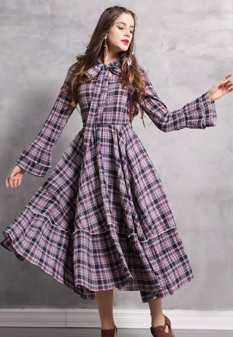 Twenty Eight Shoes VANSA Vintage Check Long Sleeve Dress VCW