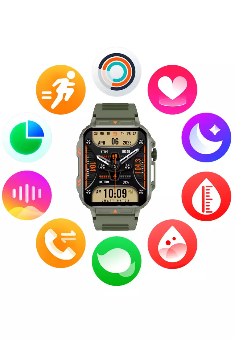 Unisex IOS/Android Green SmartWatch with Green Rubber Strap