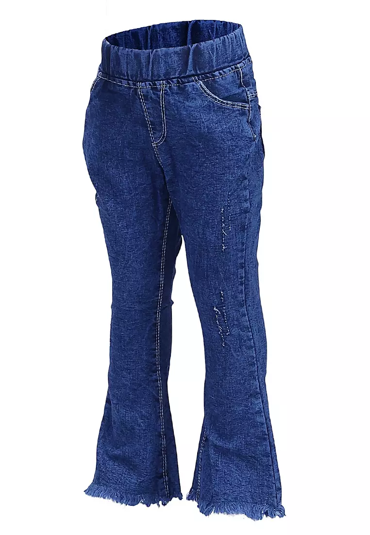 Yocelyn Celana Jeans Cutbray Anak Perempuan Kid Long Pants Polos Material Denim ORIGINAL - Navy