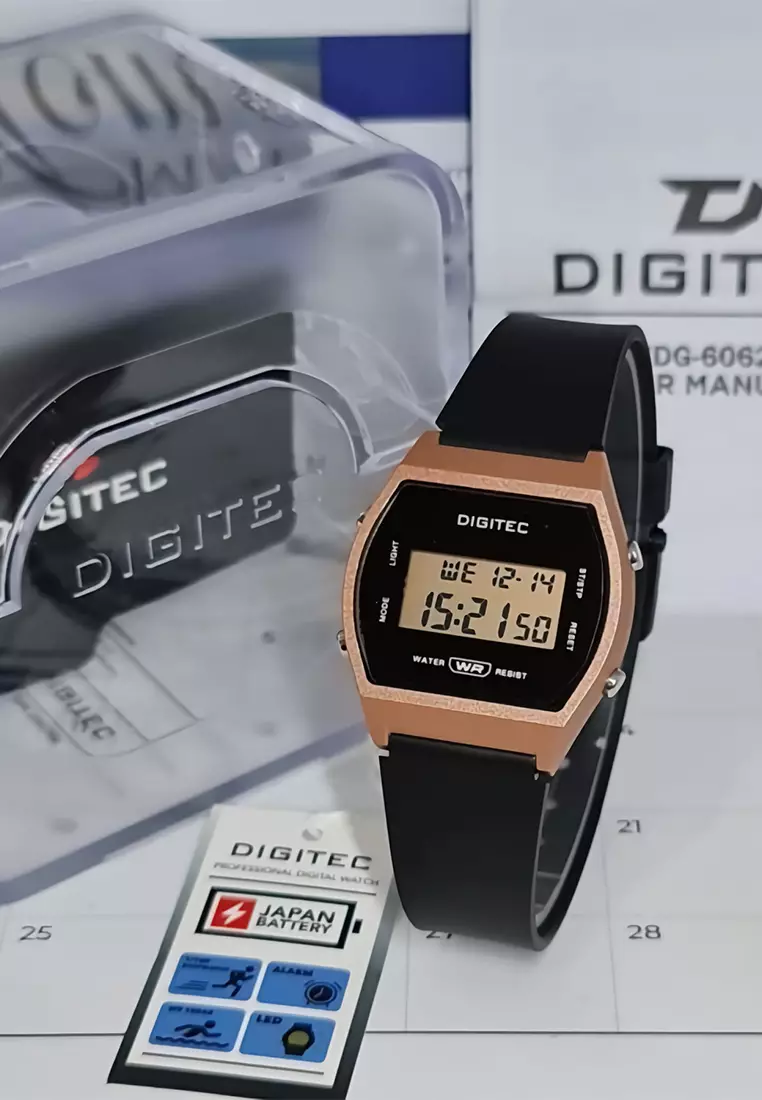Digitec - Female Digital Watches - Jam Tangan Digital Wanita - Rosegold - Black Resin Strap - 6062-B