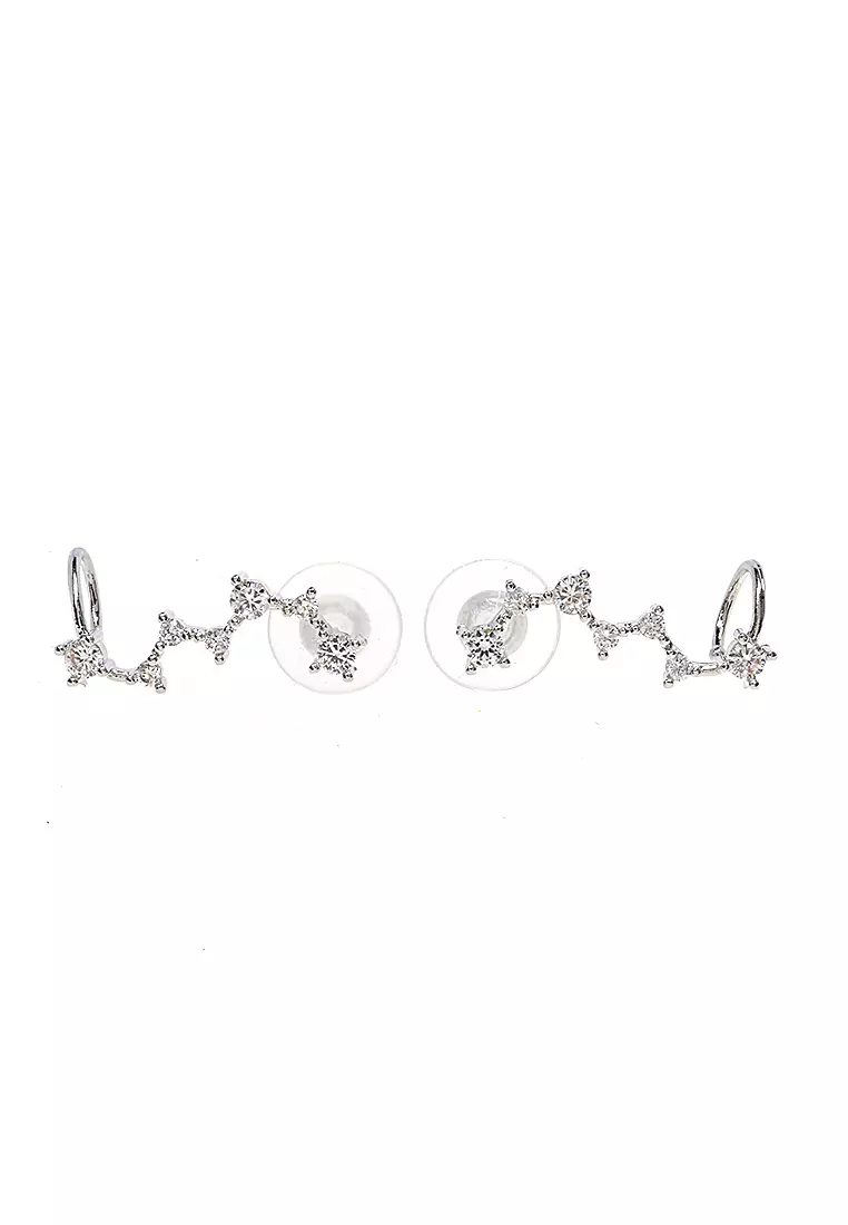 Anting Rhinestones Earclimber Aksesoris Wanita Design Elegant- Silver