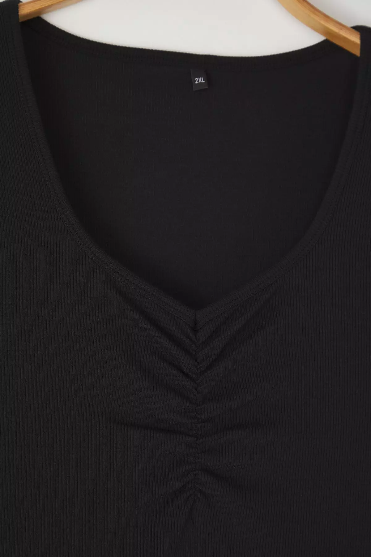 Plus Size Gathered Detail Ribbed Blouse