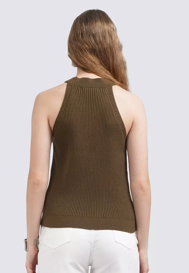 Halter Neck Sleeveless Knit Top OLIVE
