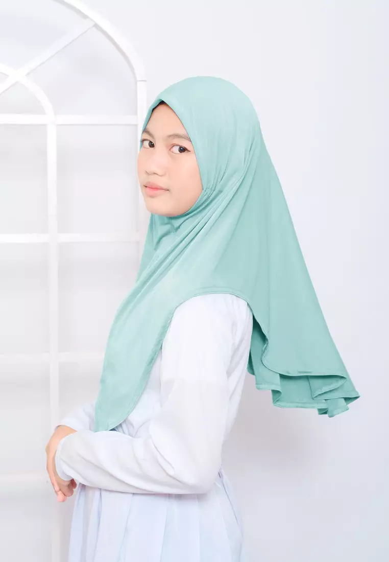 Cotton Bee - Hijab Instan Anak | Zura Tali Bergo Non Pad - Polynya Green - L 