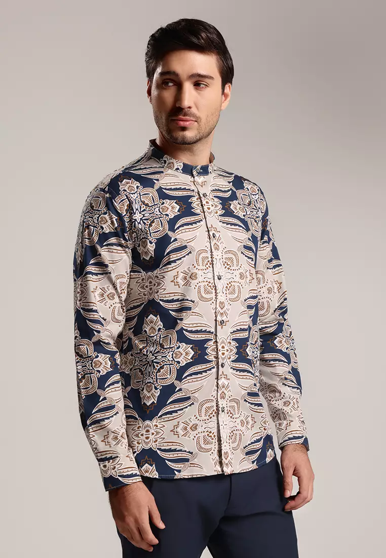 MOC Kemeja Koko Lengan Panjang Pria Modern Fit PRABARA - BEIGE