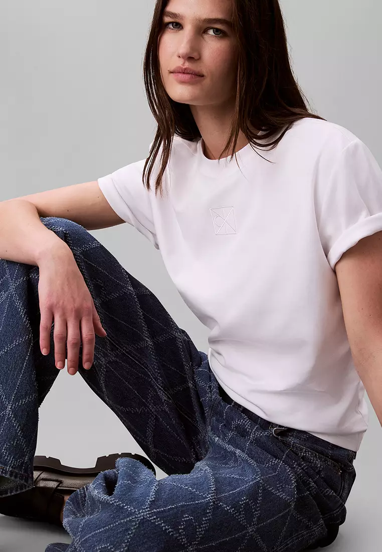 Lux Pima Emblem Mock Neck Tee - Calvin Klein Jeans