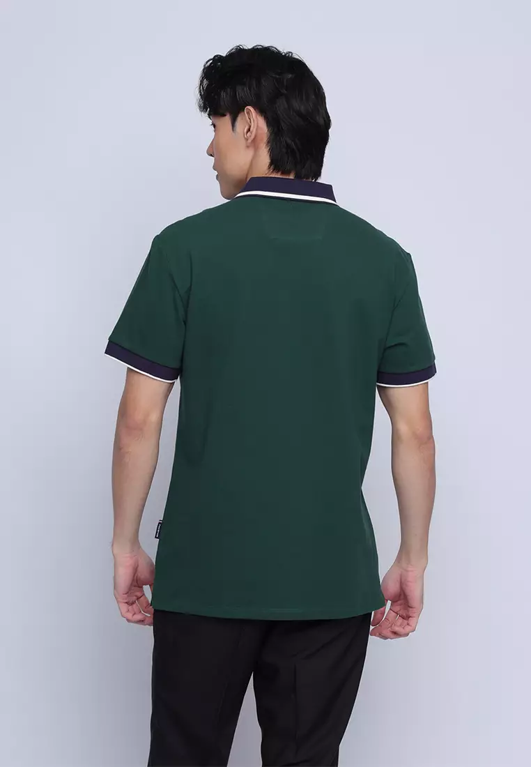 Plain Color Block Pique Polo Shirt