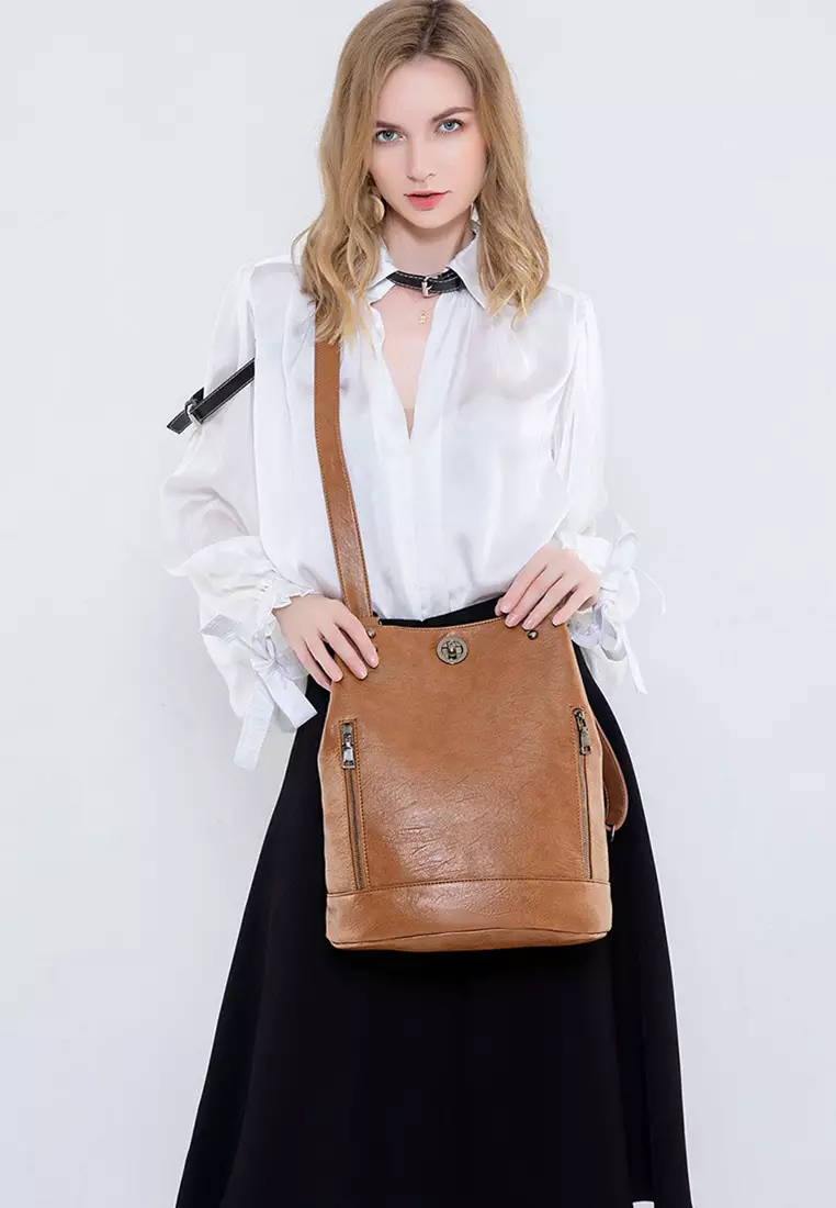 Leather Ladies Backpack Crossbody Bag 2 IN 1