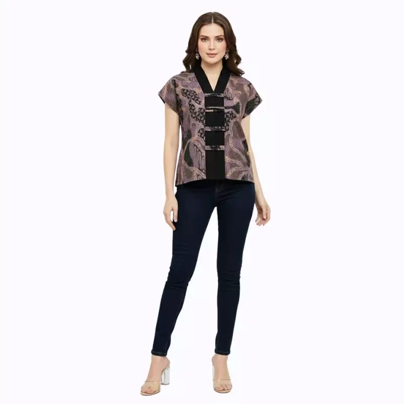 Blouse Batik Wanita - Atasan Batik - Bhatara Batik Olivia - Baju Batik Modern Lengan Pendek