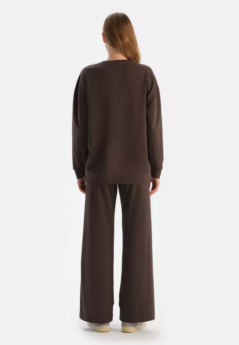 Dark Brown Trousers, Regular Fit, Loungewear for Women
