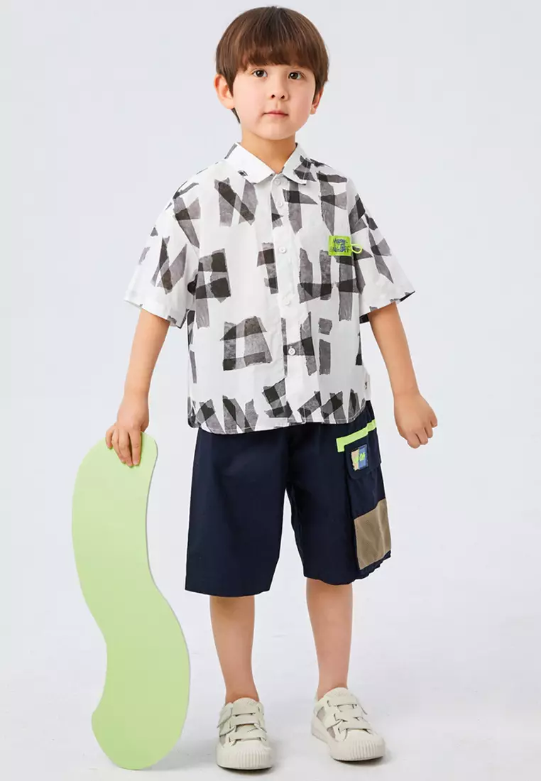 男女大童短袖衬衫撕纸风字母印花帅气上衣