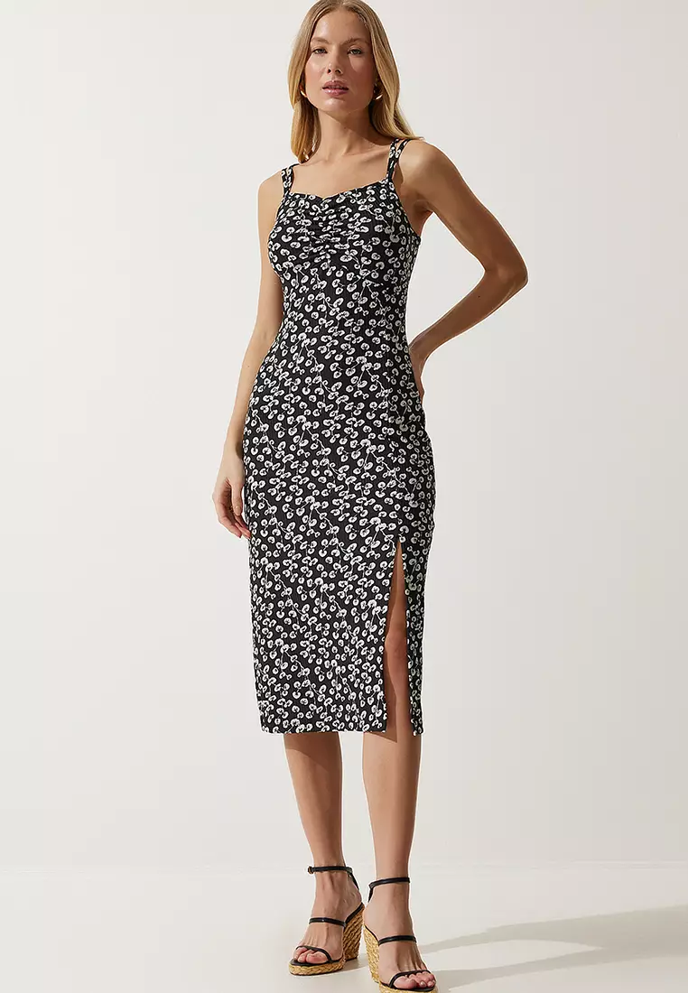 Patterned Double Strap Knitted Dress
