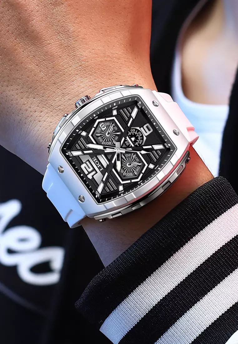 男女通用酒桶形橡膠錶帶石英手錶