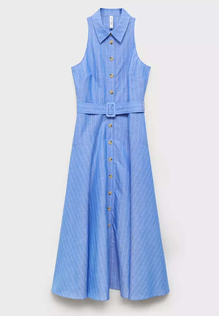 Striped Linen-Blend Shirt-Style Dress