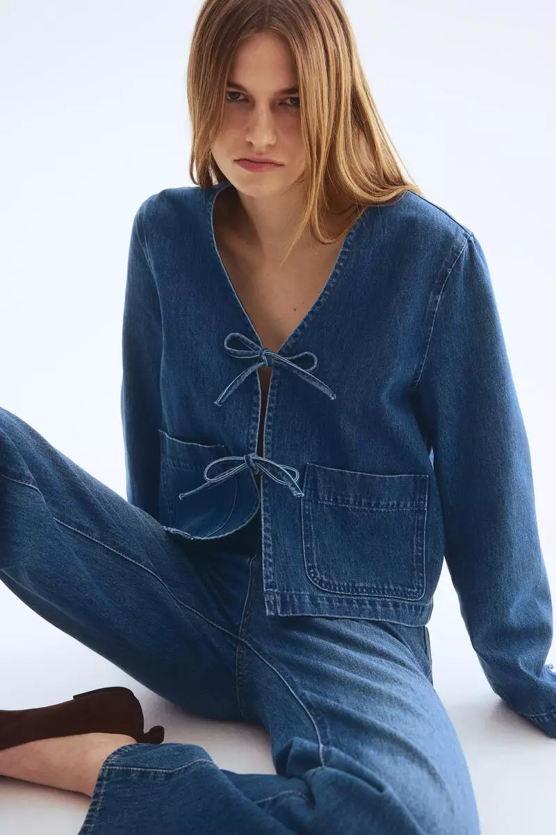 Tie-front denim jacket