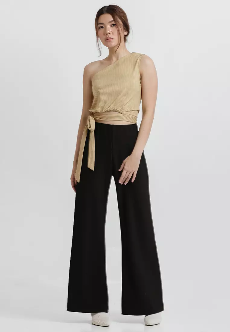 Waist Tie One Shoulder Top in Mustard