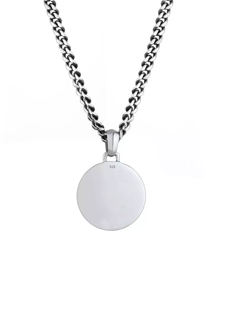 EXCLUSIVE Kalung Perhiasan Perak 925 Pria Curb Chain Compass Oxide