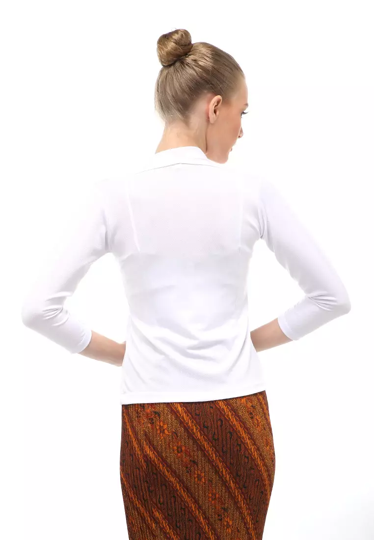 Kebaya Atasan Wanita Motif Solid Long Sleeves Slip On Style Design Casual Relaxed Fit - Putih