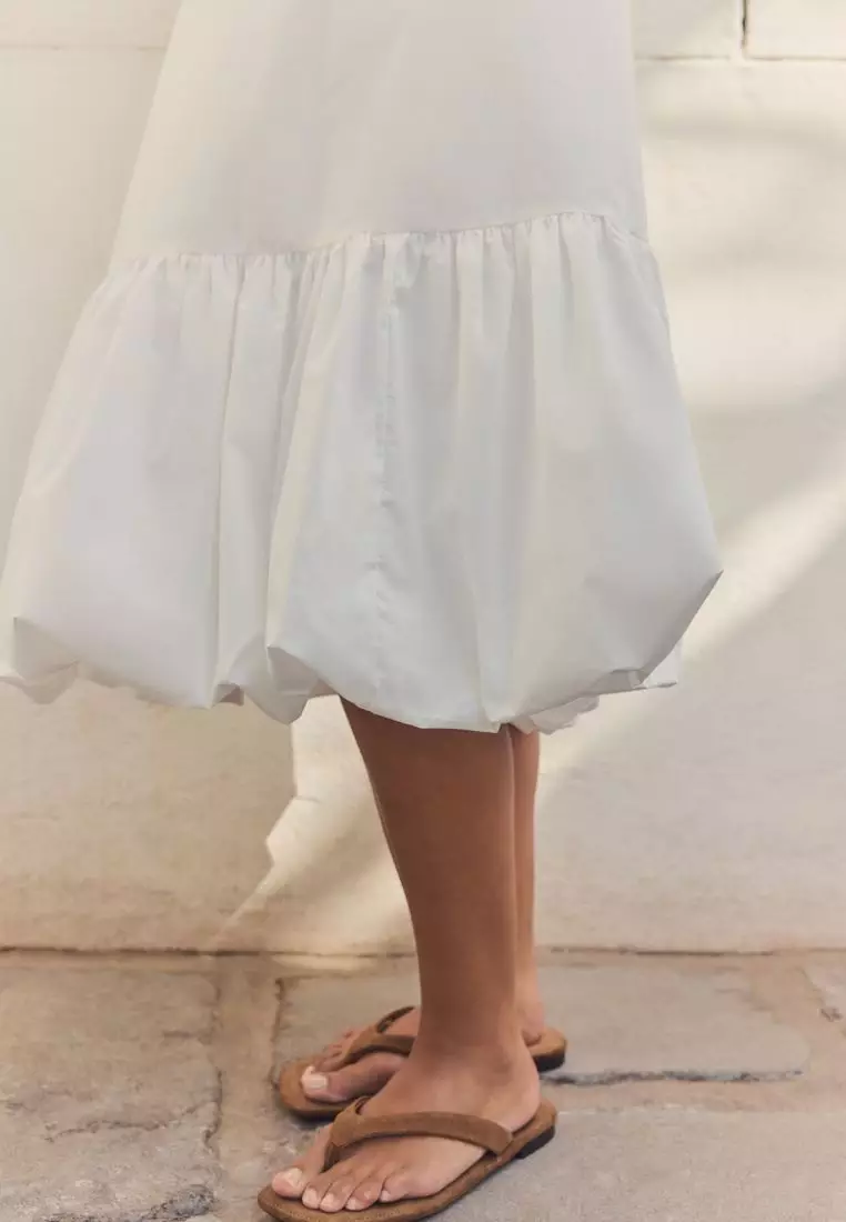 100% Cotton Bubble Hem Midi Dress