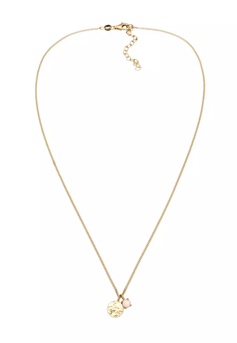 Kalung Perhiasan Perak 925 Wanita Circle Synthetic Opal Gold Plated