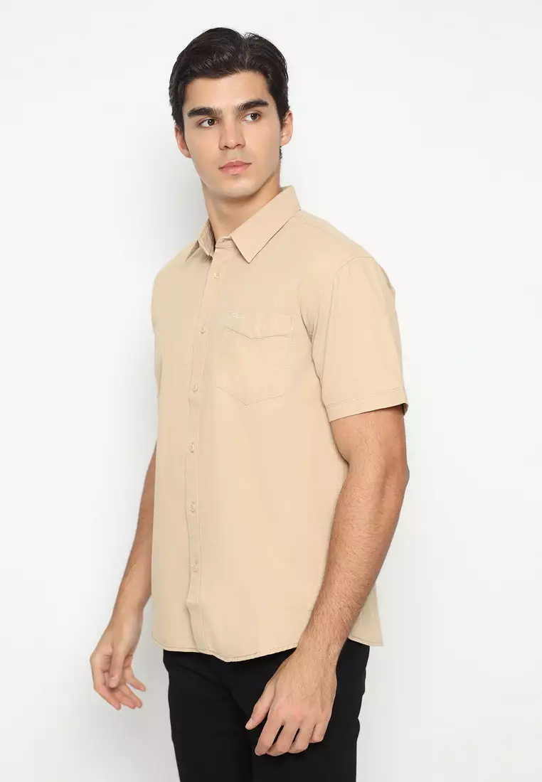 POLICE Kemeja Polos Cotton Khaky Muda Regular Fit Pria