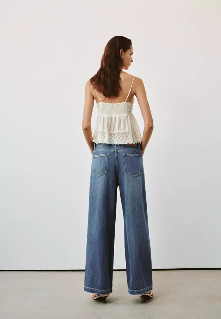 Crisscross Fitted Camisole Top with Floral Lace Detail in Lyocell