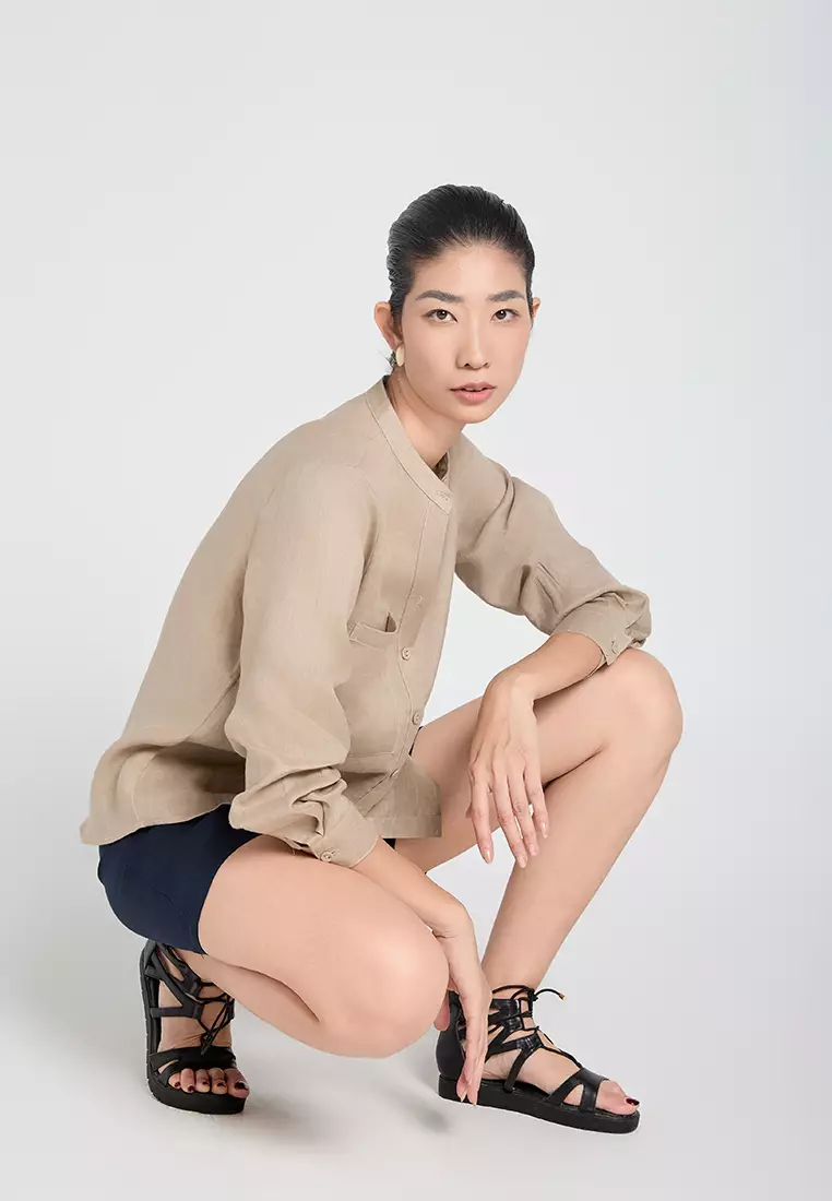 Women’s Linen Mandarin Collar Shirt