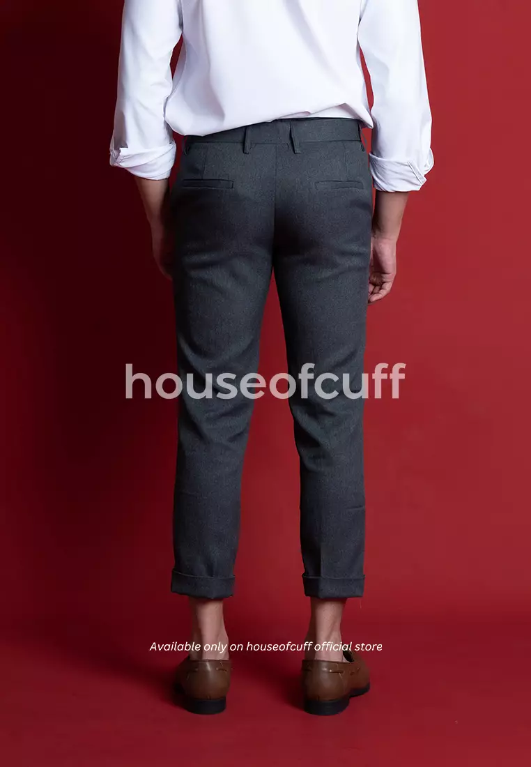 Houseofcuff Celana Ankle / Cropped Pants Slim fit Celana kerja bahan / Sirwal Abu tua