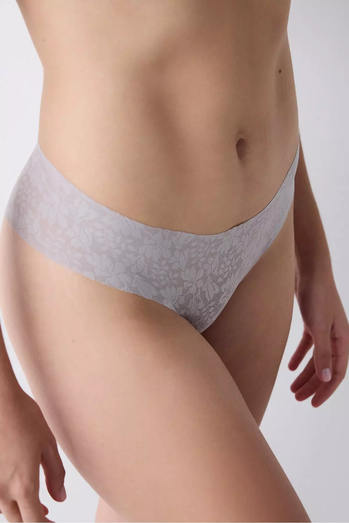 Invisible Laser Cut Lacy Lace Cheeky Grey Hipster Panties