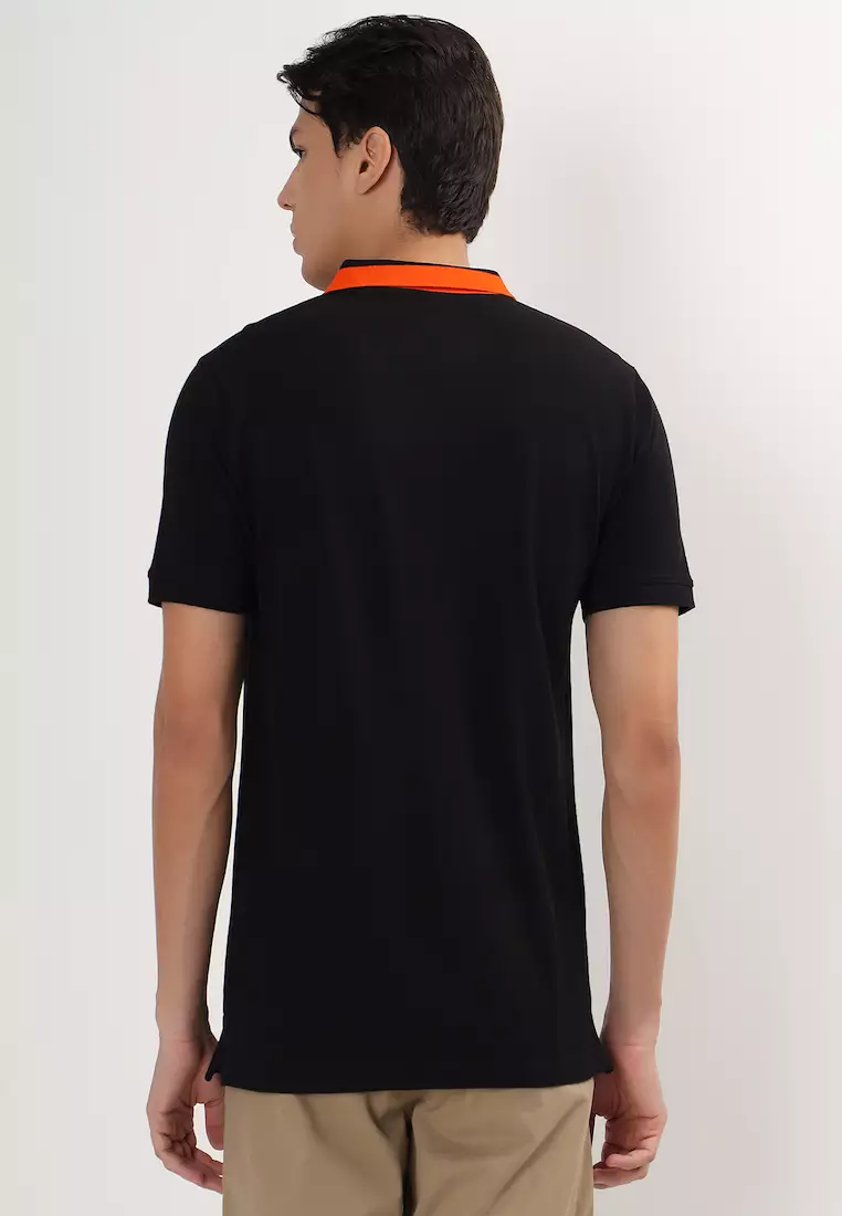 Mens Tipping Black Orange Cotton Polo Shirt/Tshirt, Interlock, Breathable, Short Sleeve, Embridiory,Sports-Casual,Regular Fit,3 Button