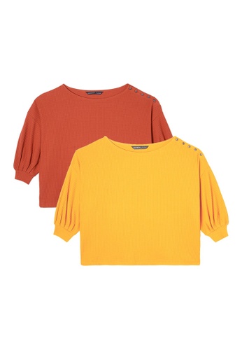 Gen Woo orange and yellow and multi Pack of 2 Waffle Tops by Gen Woo 7A11AAA7AB9FA0GS_1