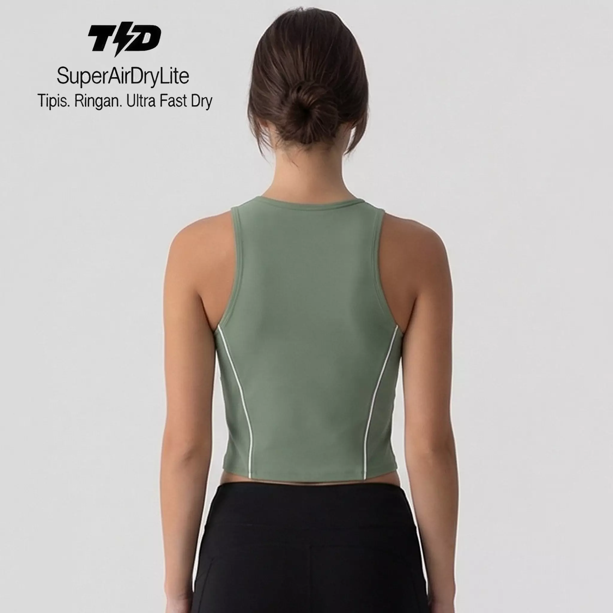TDACTIVE Kaos Crop Tank Tracktop Superairdrylite ringan drifit hijau sage LSF45