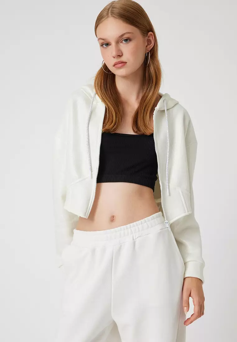 Crop Top Sweatshirt With Corset Buy KOTON Crop Sweatshirt Hooded