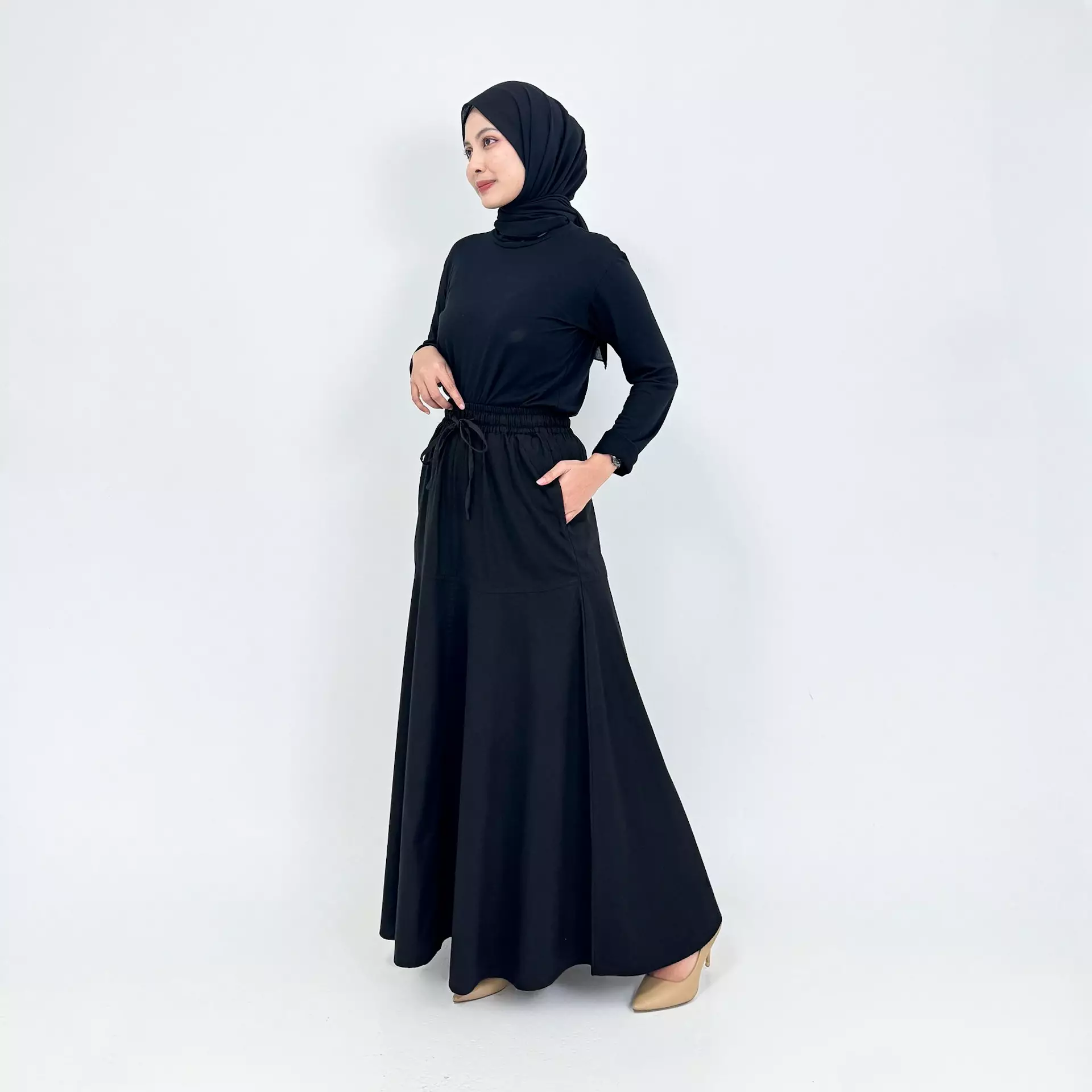 Intan Cotton Skirt [HITAM] Rok Panjang Polos Flare