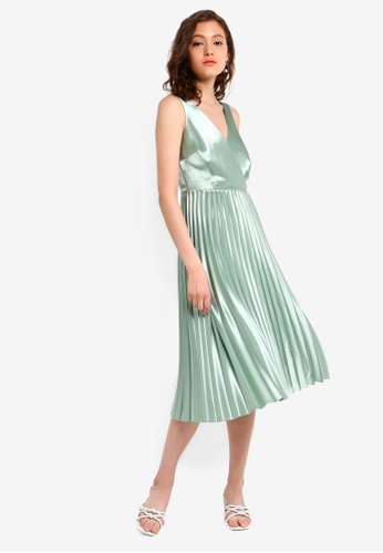 Buy Dorothy Perkins Luxe Sage Satin Pleated Skater Dress Online