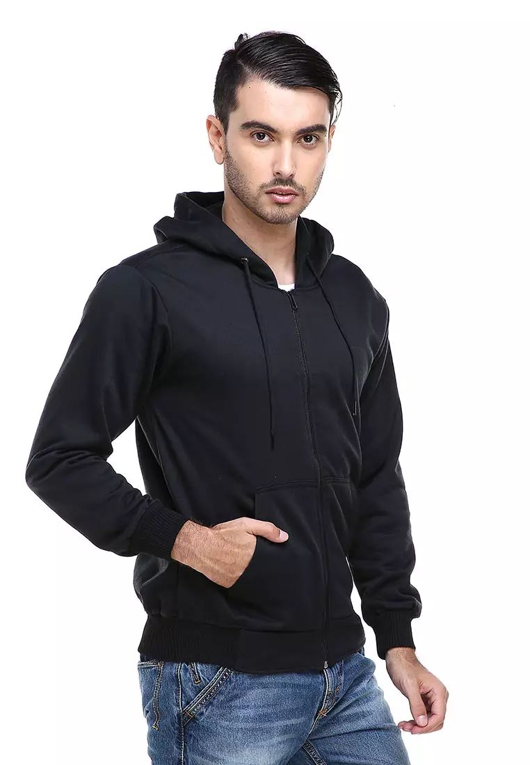 Clover Jaket Sweater Hoodie Polos Pria Casual Plain Jacket Material Fleece ORIGINAL - Black