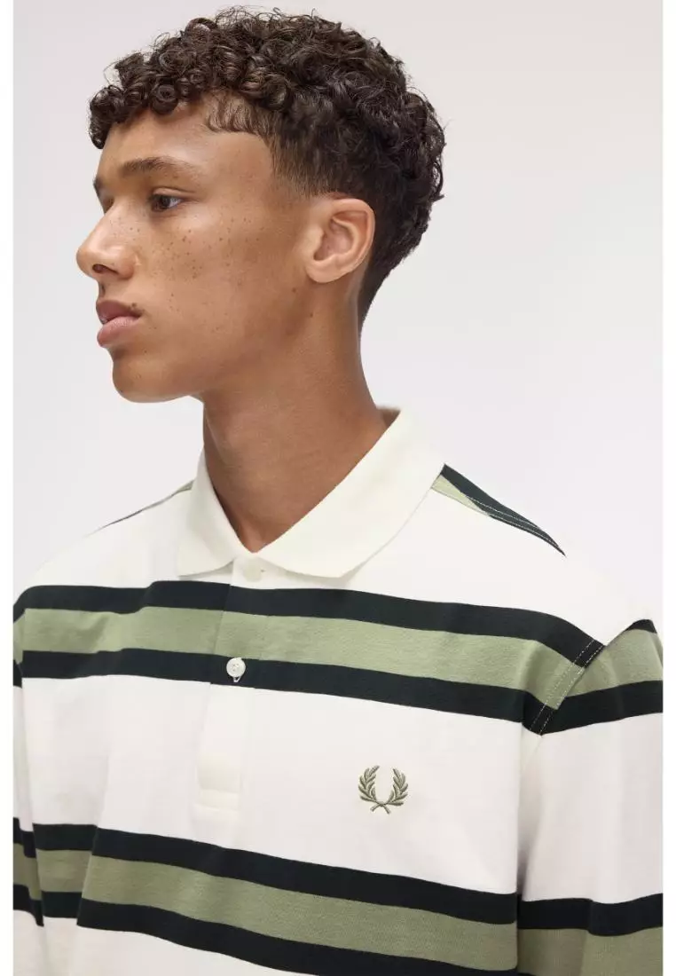 Fred Perry M9849 Jersey Stripe Polo Shirt (Light Ecru)
