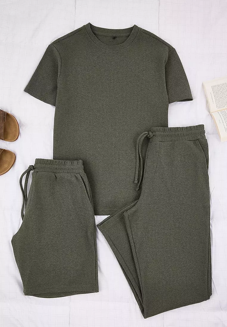 Khaki Regular Cut 3-Pack Textured Tracksuit Set Tmnss26Em00002