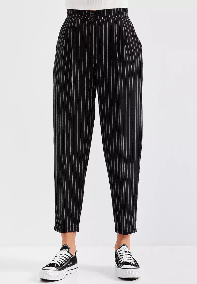 High Waist Striped Trousers