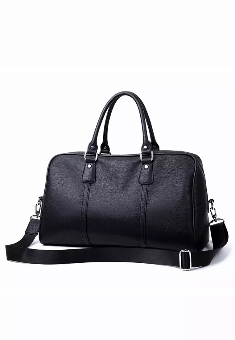 Mens black leather travel on sale bag