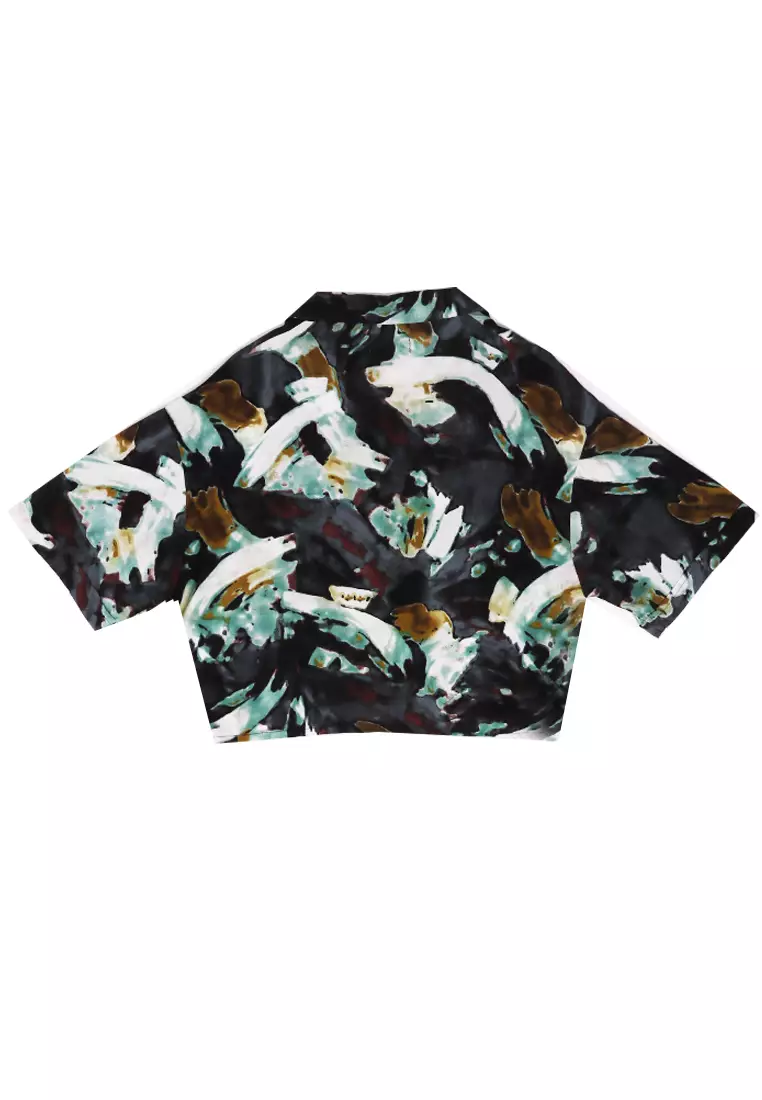 FTA52 LKM Kemeja Oversize Wanita Tangan Pendek Abstrak Abu