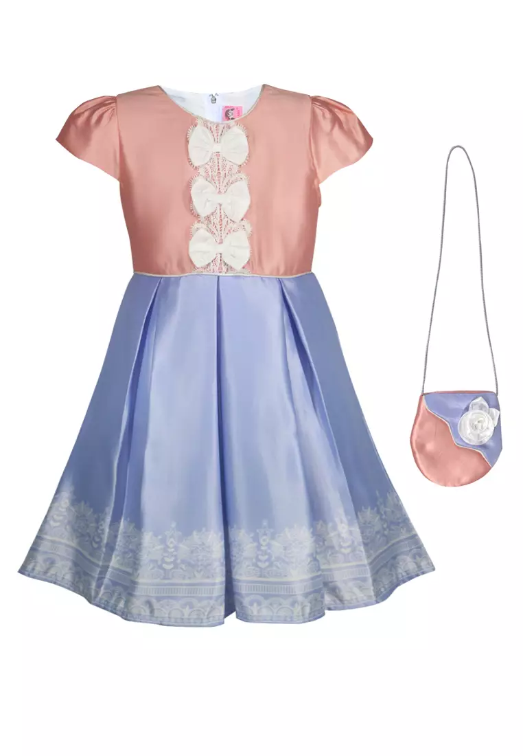 Two Mix Dress Anak Perempuan Bahan Satin - Baju Anak Perempuan Fashion Gratis Tas Anak Lucu Usia 1-12 Tahun 4256
