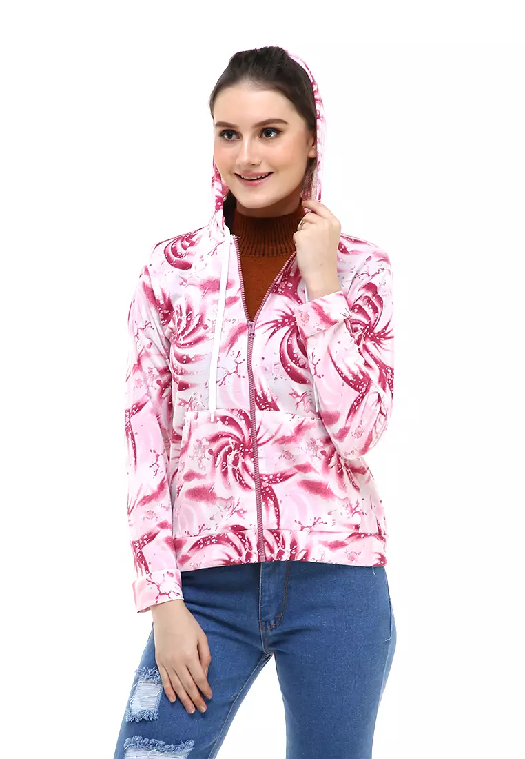 Aciel Jaket Hoodie Tie Dye Lengan Panjang Outerwear Wanita - Maroon