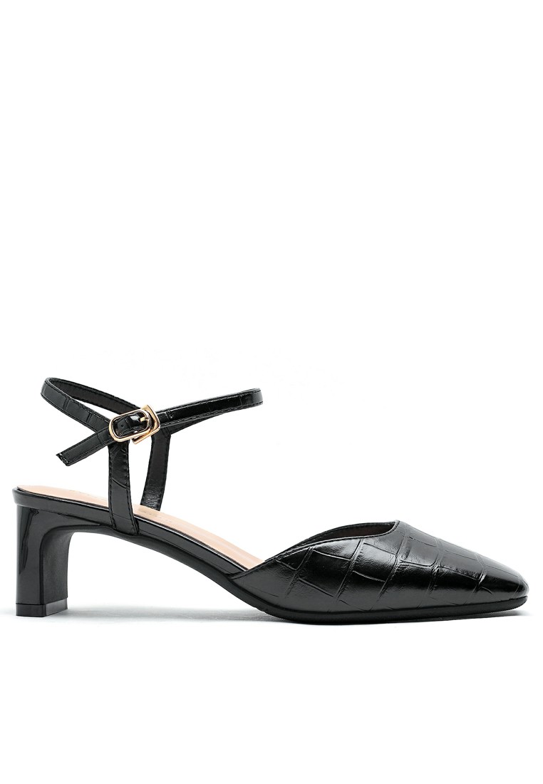 6CM Textured Synthetic Leather Strap Mid Heel 855-1