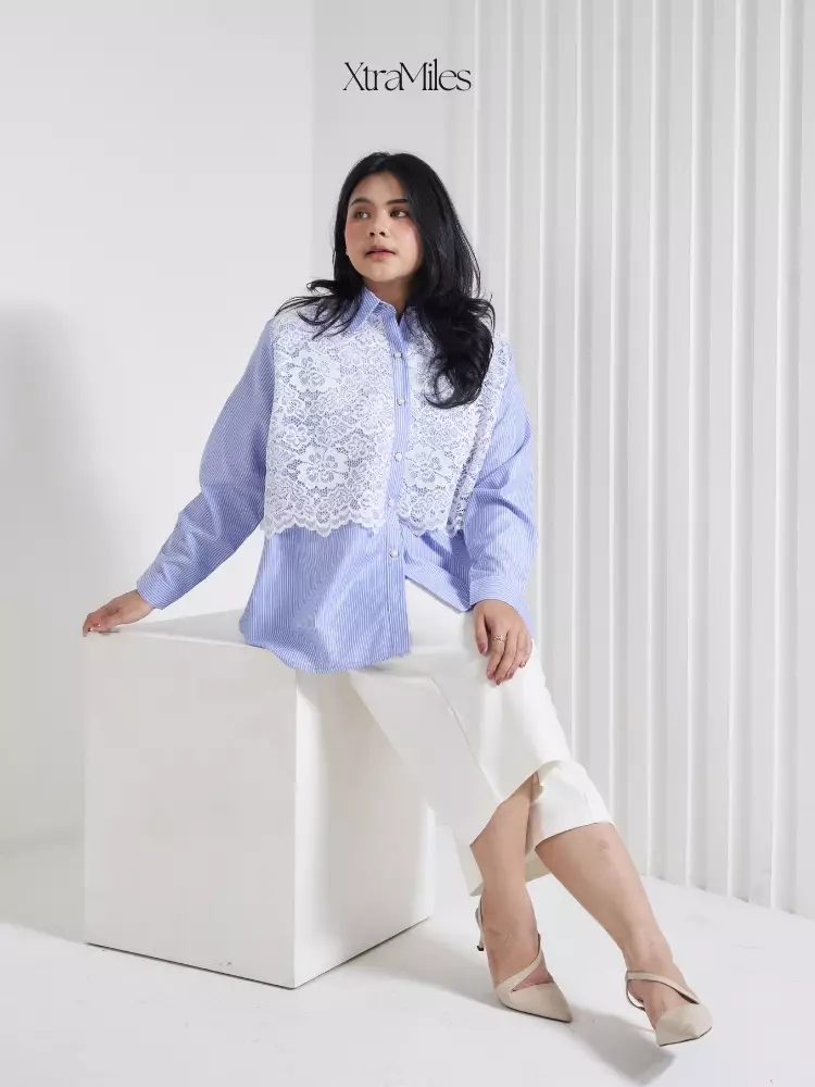 xtramiles Ladies shirt tillie laced stripe shirt dark blue