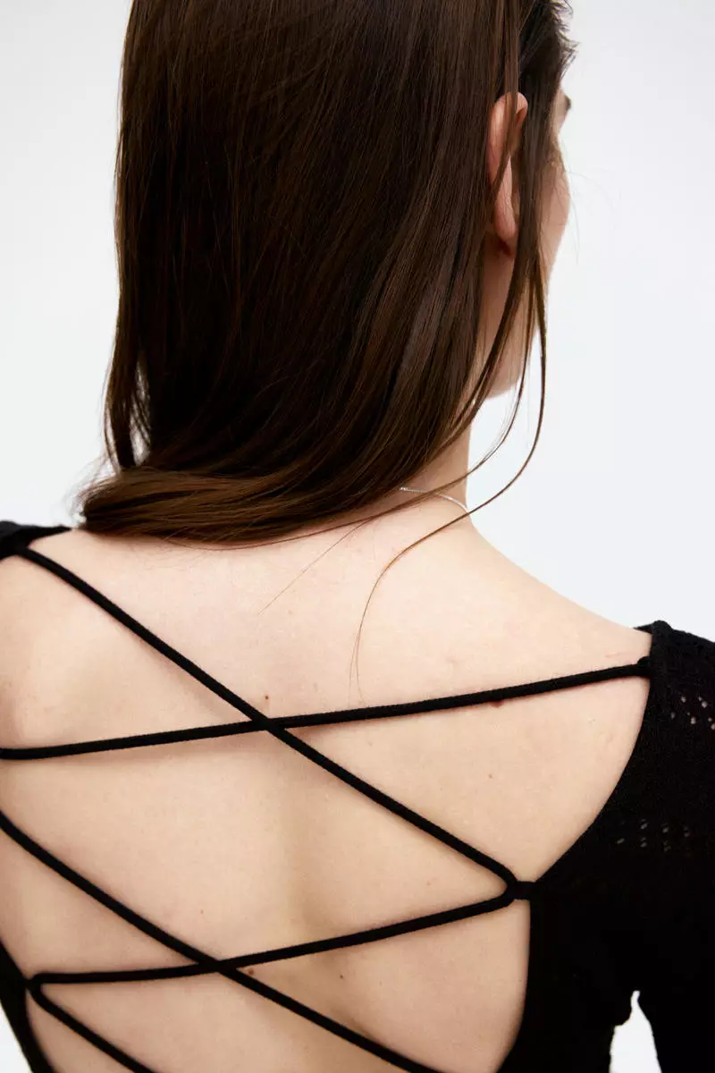 Lacing-detail hole-knit dress