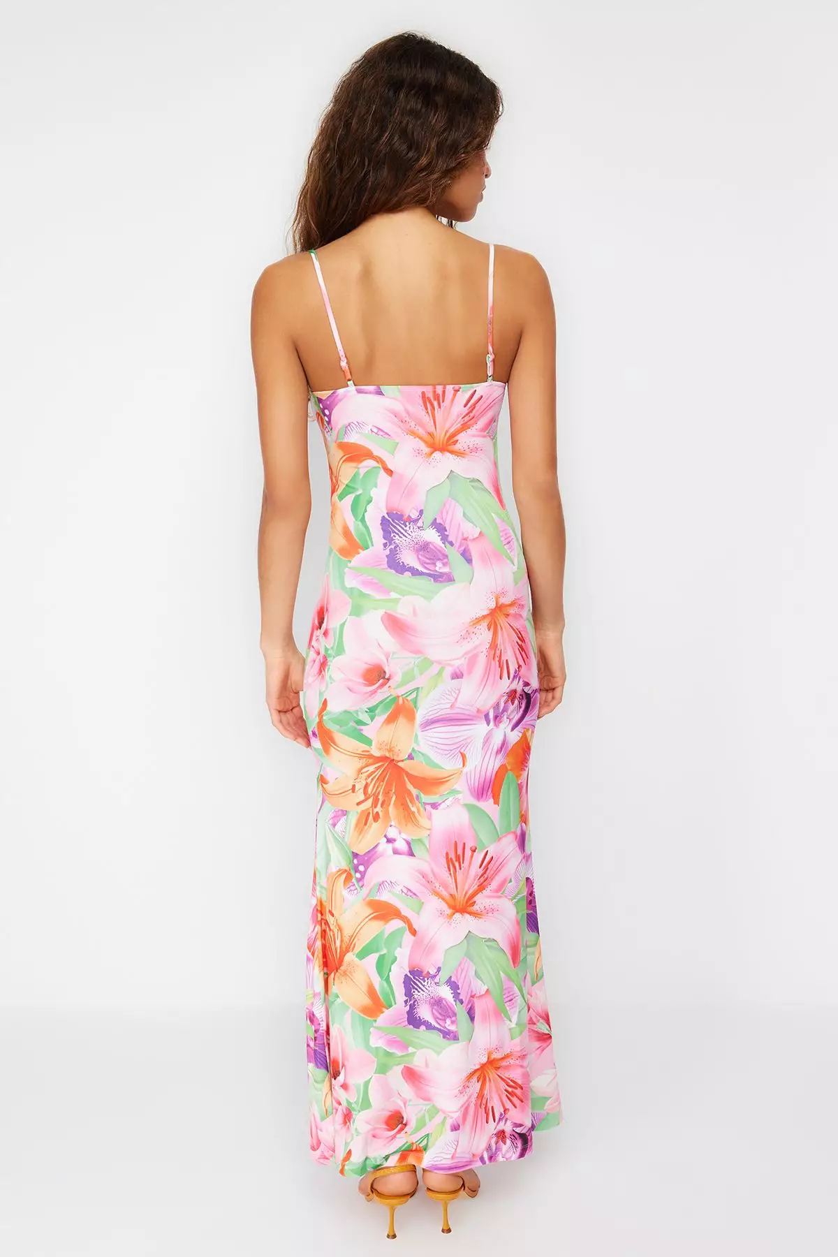 Multicolored Floral Bodycone/Fit Strap Maxi Stretchy Knitted Maxi Pencil Dress TWOSS23EL02435