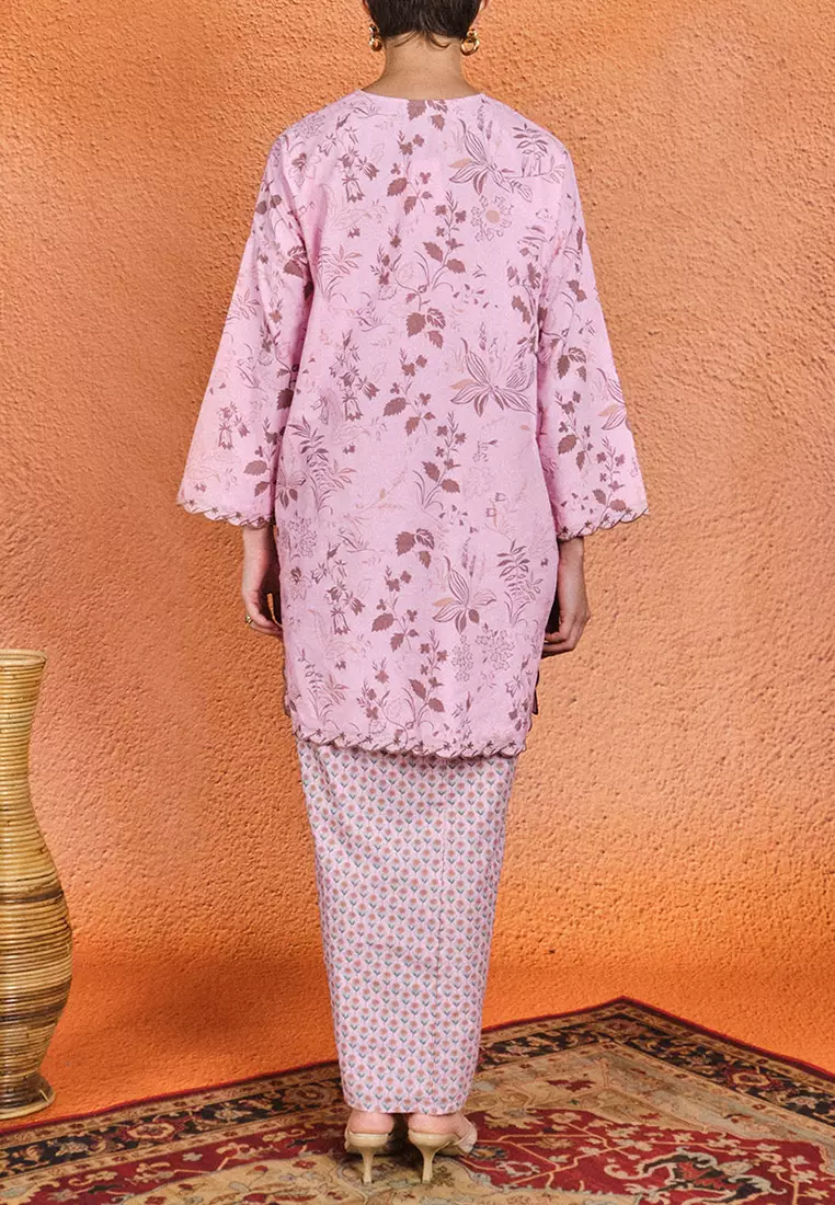 PREMIUM COTTON Lambaian Blouse & Skirt - Pink Tint