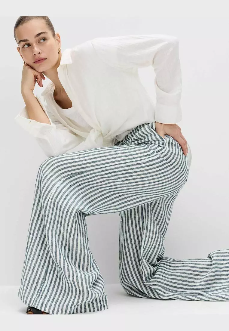 Pure Linen Wide Leg Palazzo Trousers